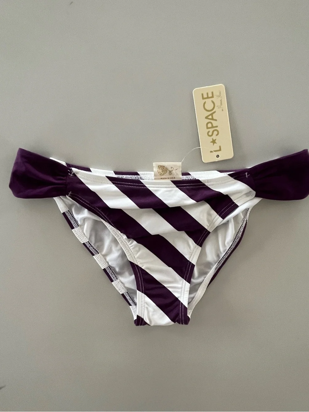 NWT L*Space by Monica Wise Purple White Stripe Bikini Bottoms Size Medium